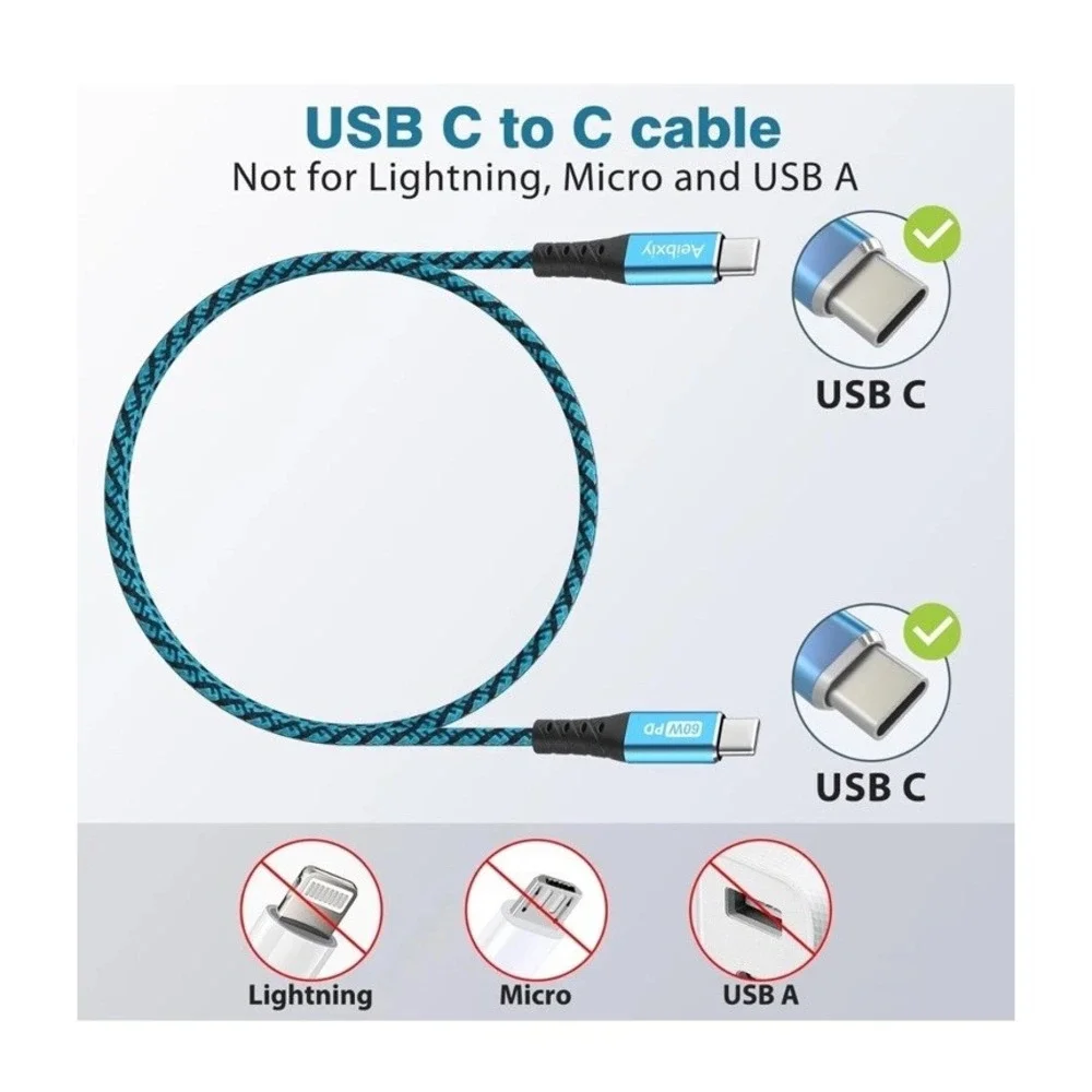 Aeibxiy USB C to C Cable, Nylon Braided‎ C 10Ft, 5Pack-Multicolored